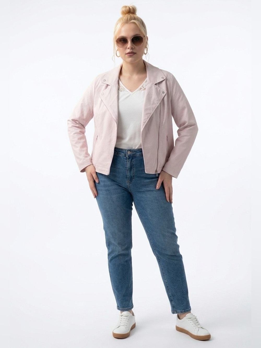 Denim 24/7 Linen Blend Moto Jacket Pink 16W Plus Size